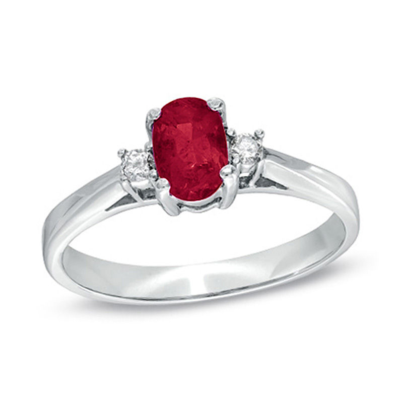 Oval Certified Ruby and 1/10 CT. T.W. Diamond Tri-Sides Ring in 10K Gold |  Zales